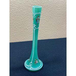 Czech Bohemian Vintage Cased Art Glass Bud Vase Clear Overlay  Enameling